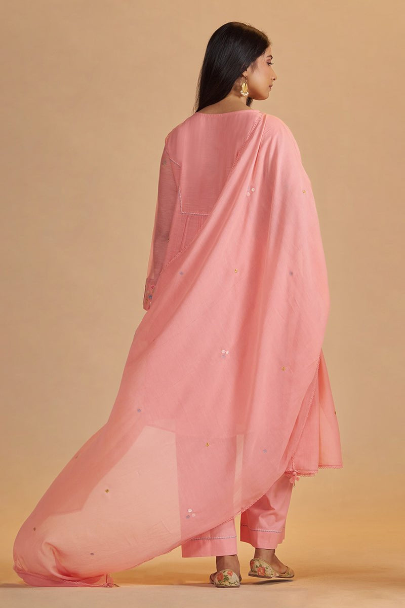 Coral Almond Chanderi Festive Kurta Set