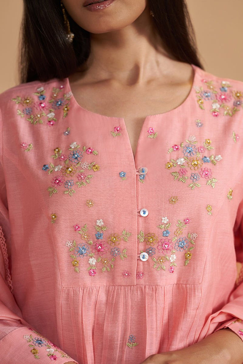 Coral Almond Chanderi Festive Kurta Set