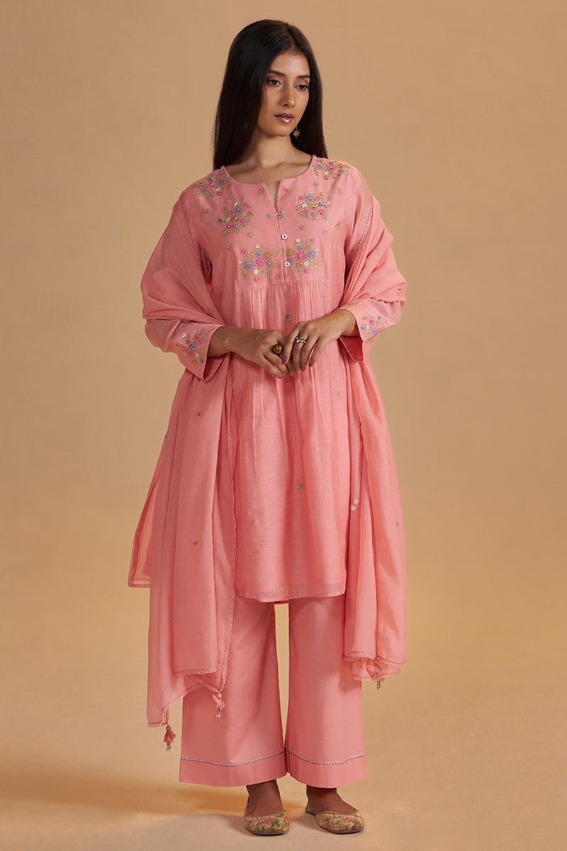 Coral Almond Chanderi Festive Kurta Set