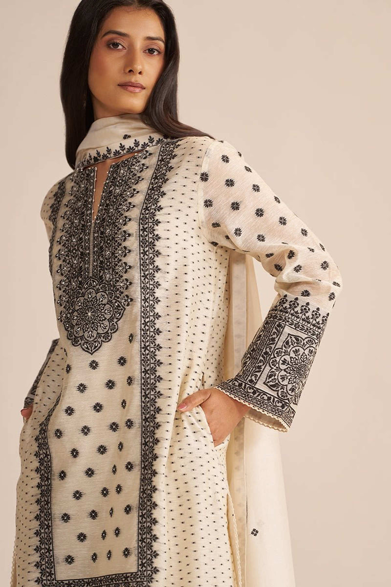 Butter Creame Woven Kurta Set