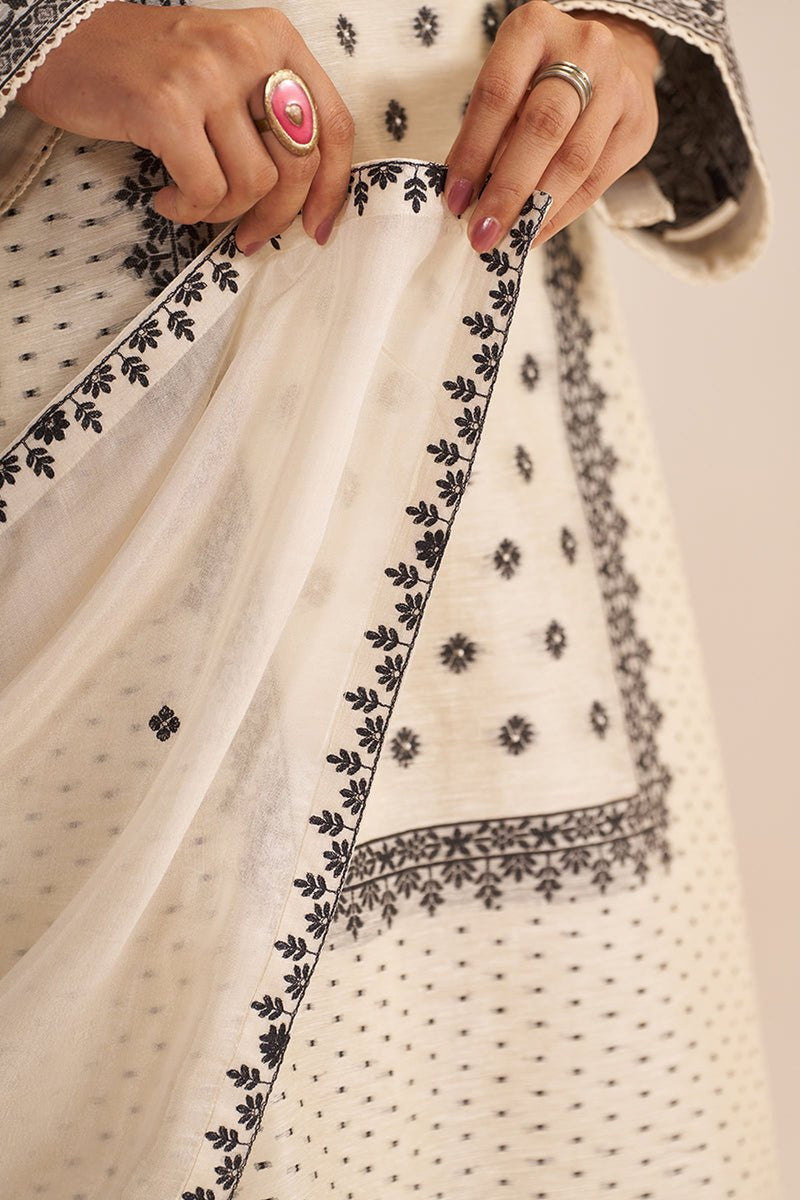 Butter Creame Woven Kurta Set