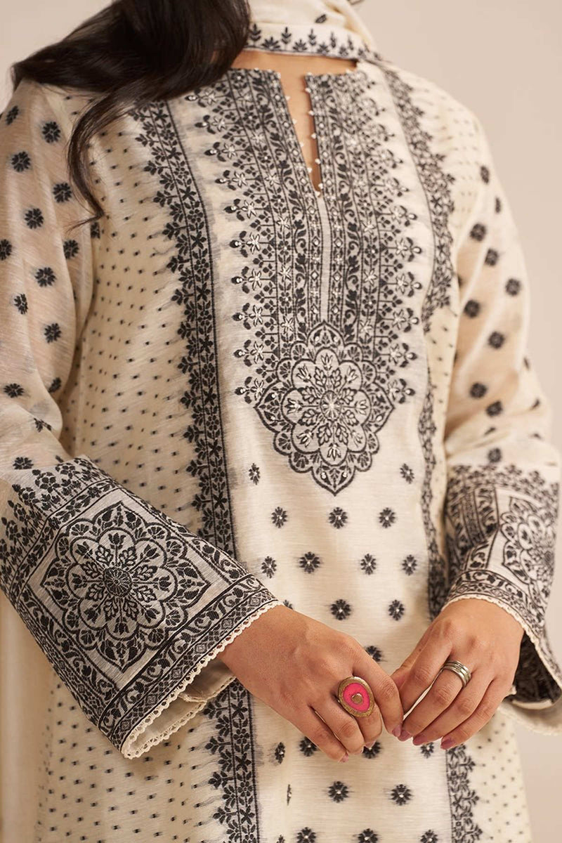 Butter Creame Woven Kurta Set