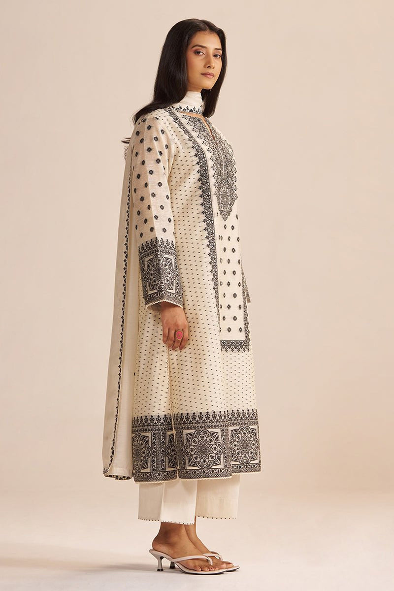 Butter Creame Woven Kurta Set