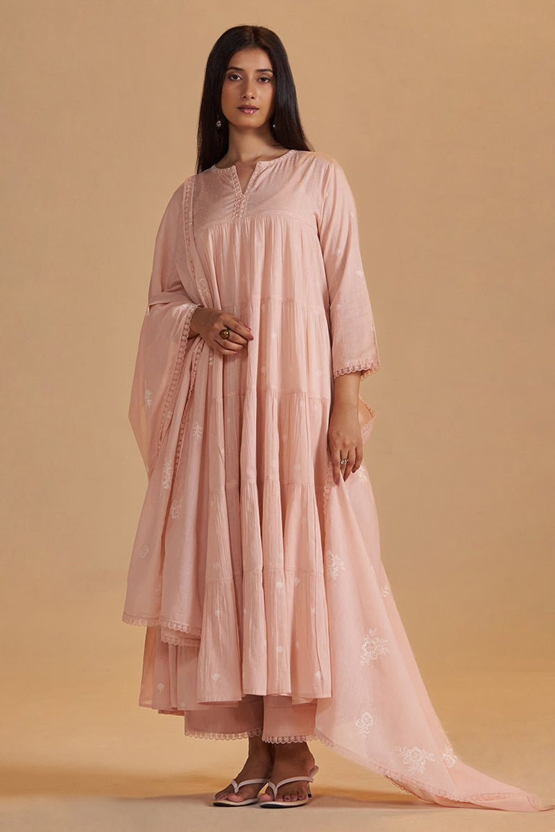 Evening Sand Mul-Mul Anarkali Kurta Set