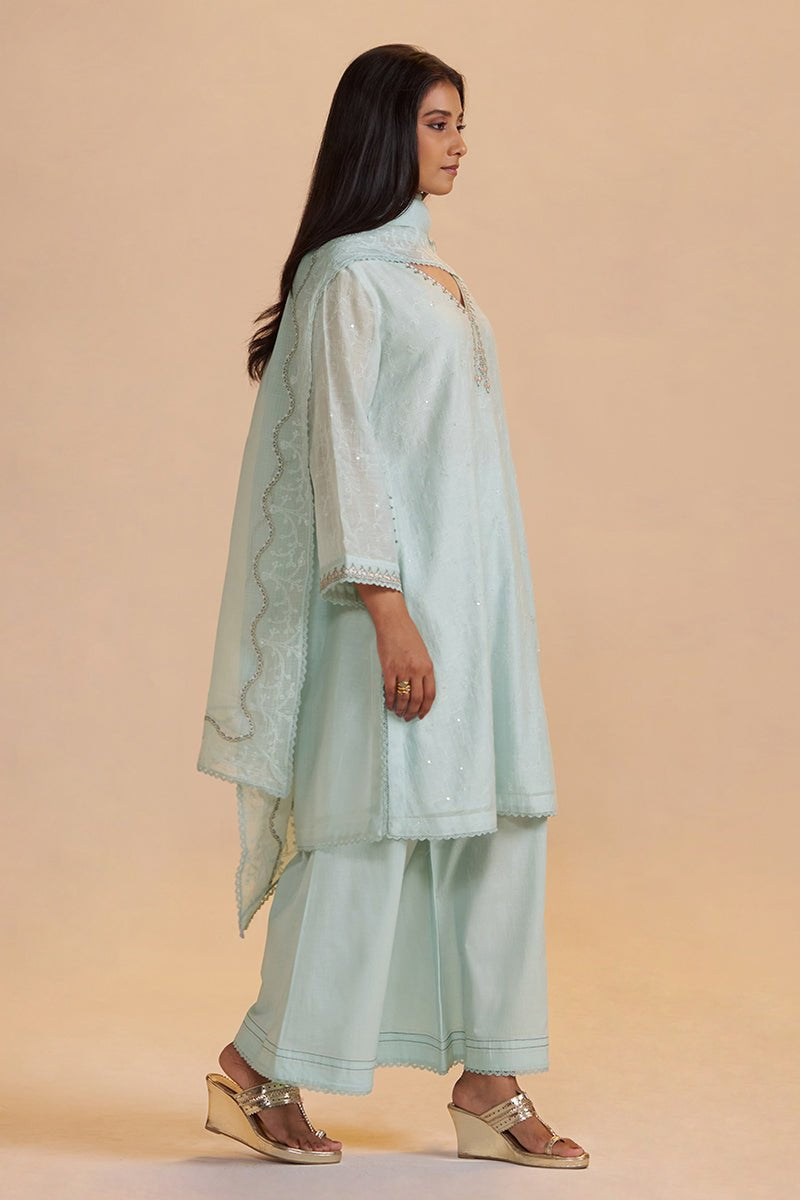 Misty Blue Chanderi Festive Kurta Set