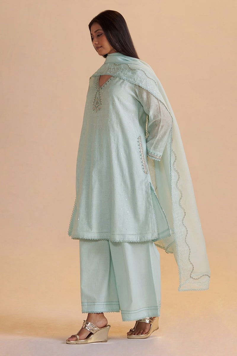 Misty Blue Chanderi Festive Kurta Set