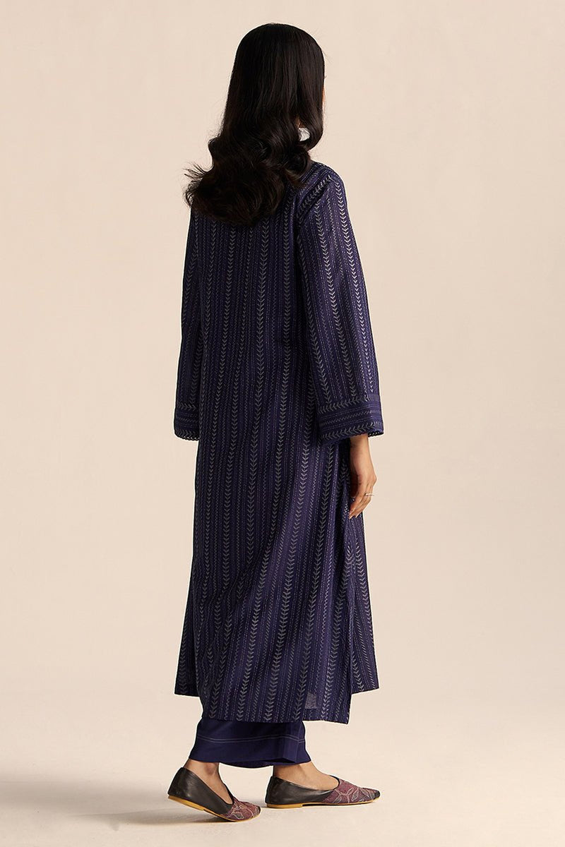 Medieval Blue Embroidered Raw Silk Co-ord Set