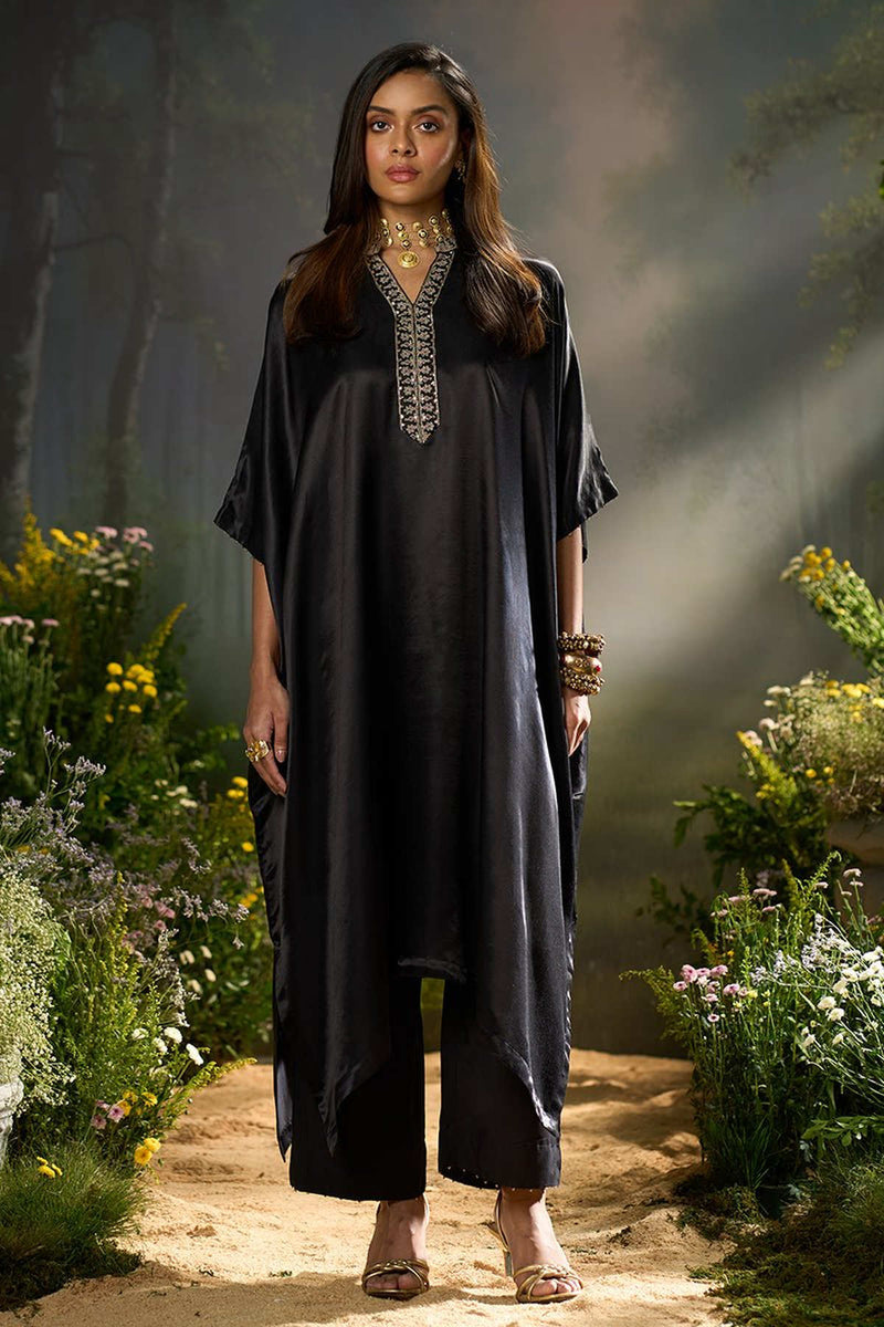 Black Silk Kaftaan Co-ord Set