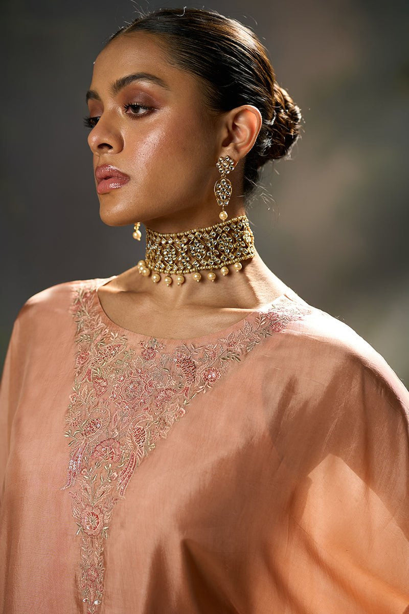 Peach Bloom Silk Kaftaan Co-ord Set