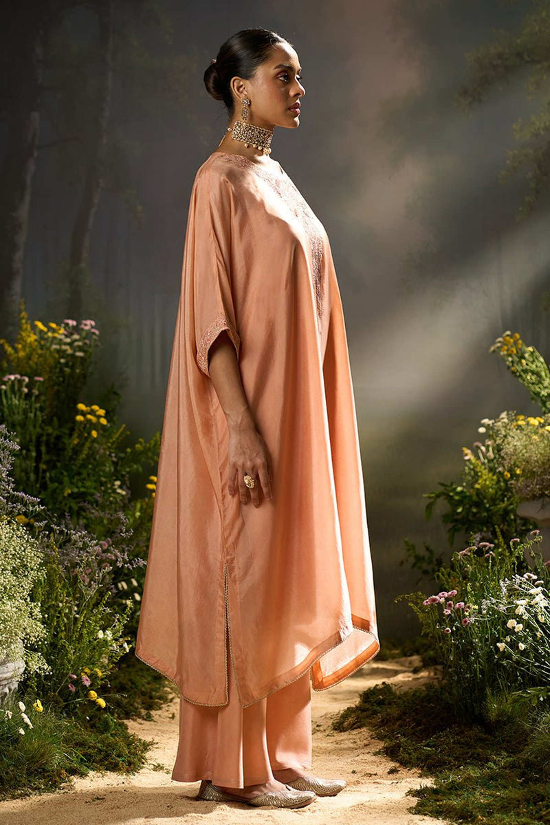 Peach Bloom Silk Kaftaan Co-ord Set