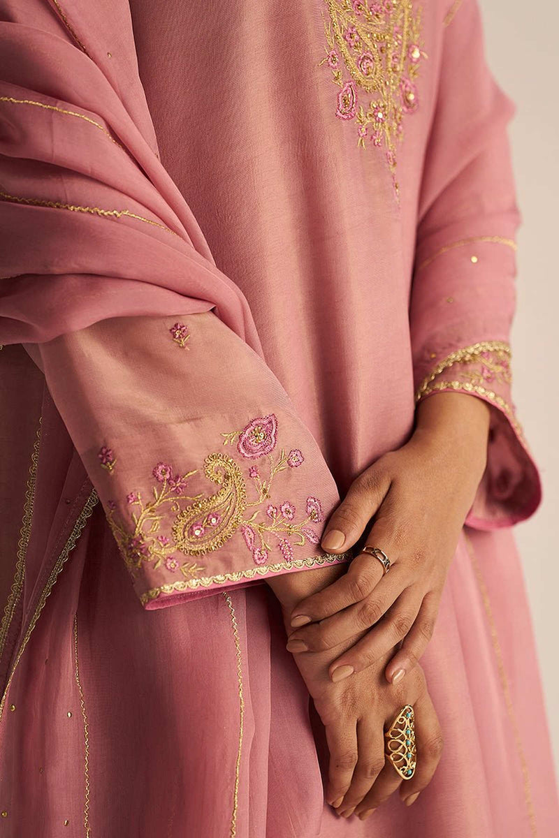Nostalgia Rose Tissue Silk Festive Kurta Set