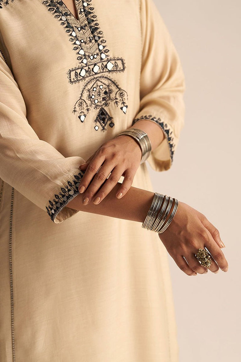 Cream and Black Kurta Set