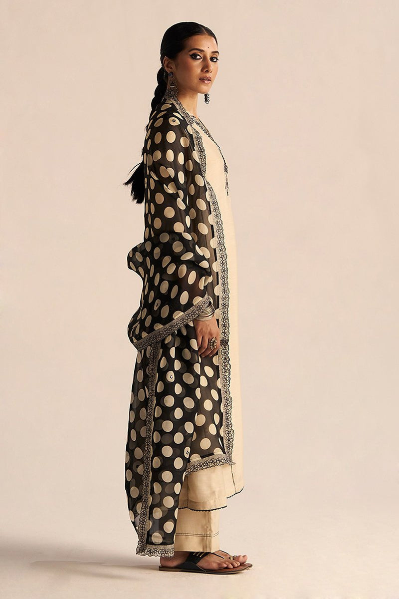 Cream and Black Kurta Set