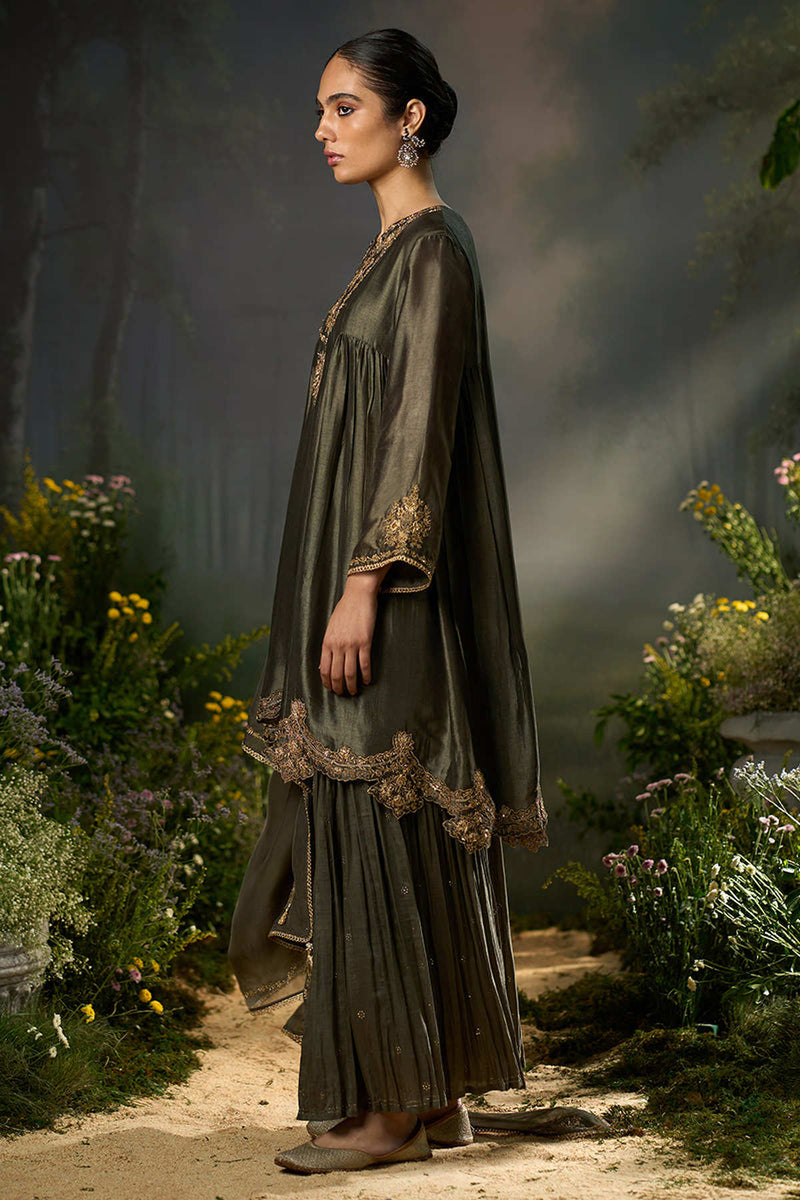 Tarmac Raw-Silk Festive Sharara Kurta Set
