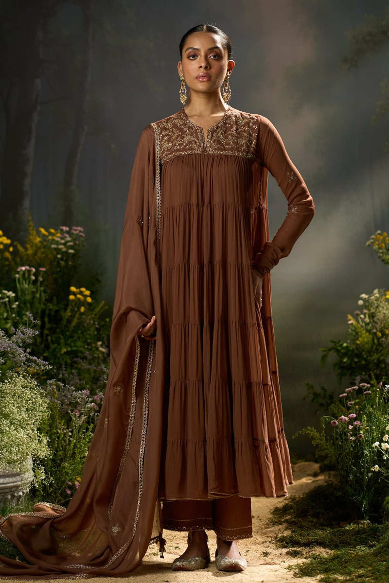Carob Brown Georgette Festive Kurta Set