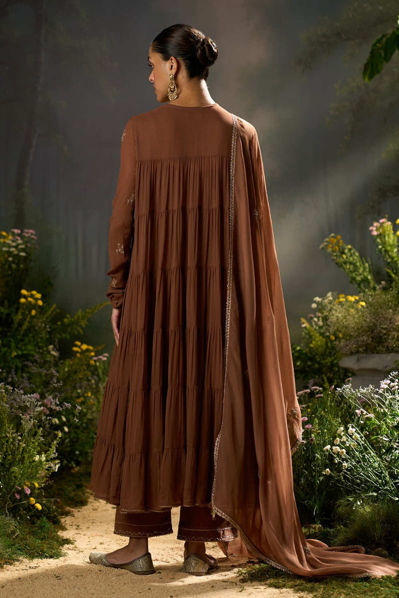 Carob Brown Georgette Festive Kurta Set