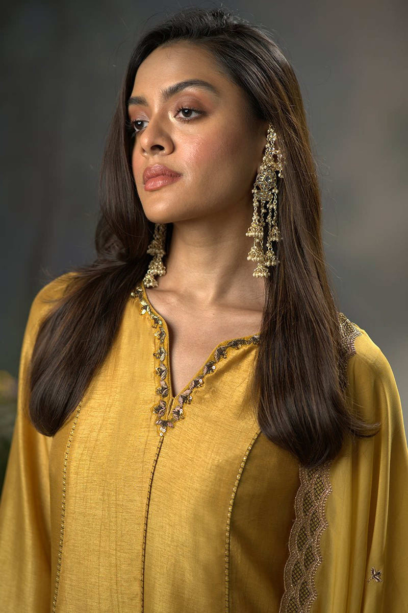Honey Gold Raw Silk Festive Anarkali Kurta Set