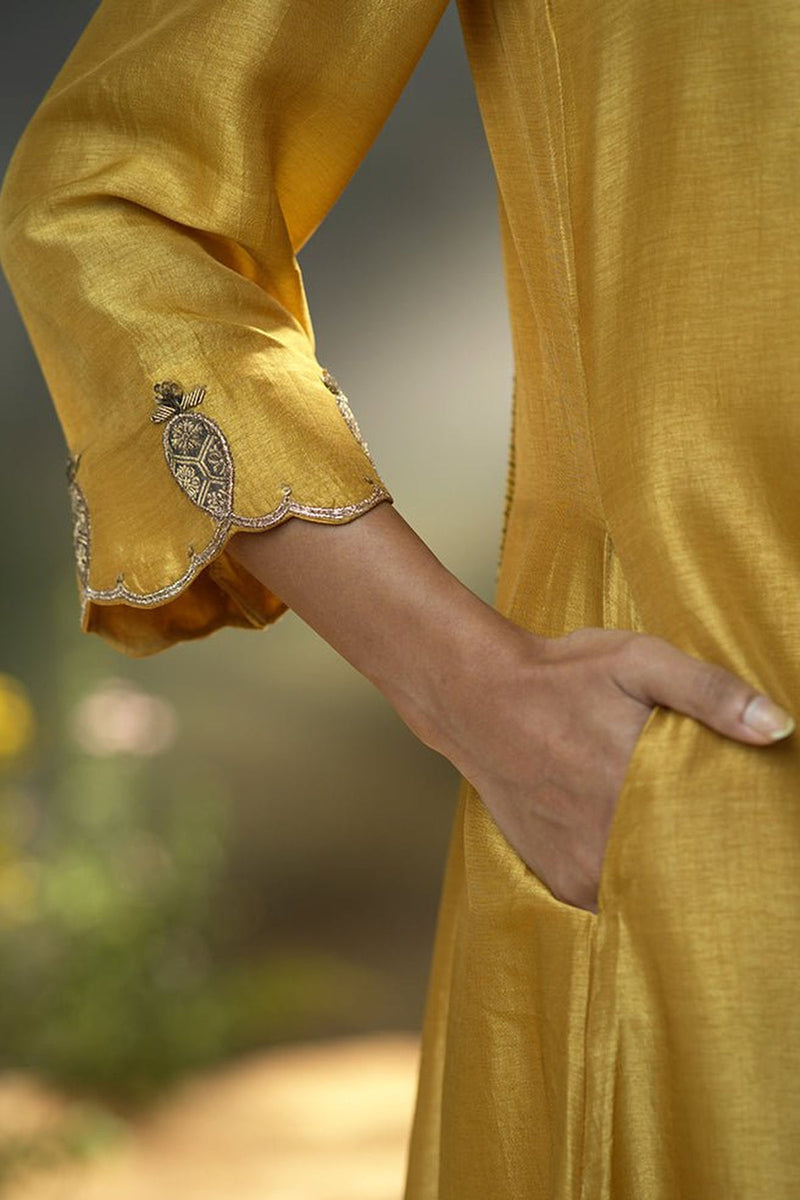 Honey Gold Raw Silk Festive Anarkali Kurta Set