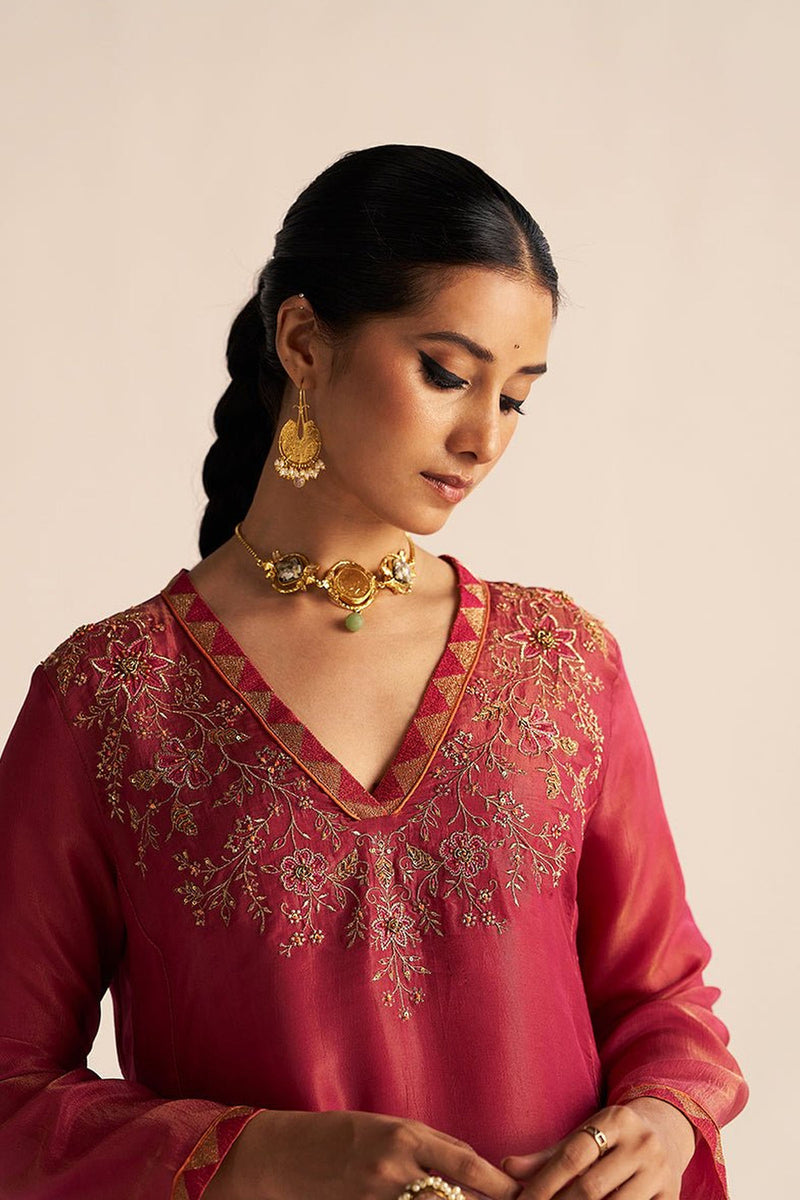 Cherries Jubilee Kurta With Burnt Sienna Dupatta Festive Kurta Set