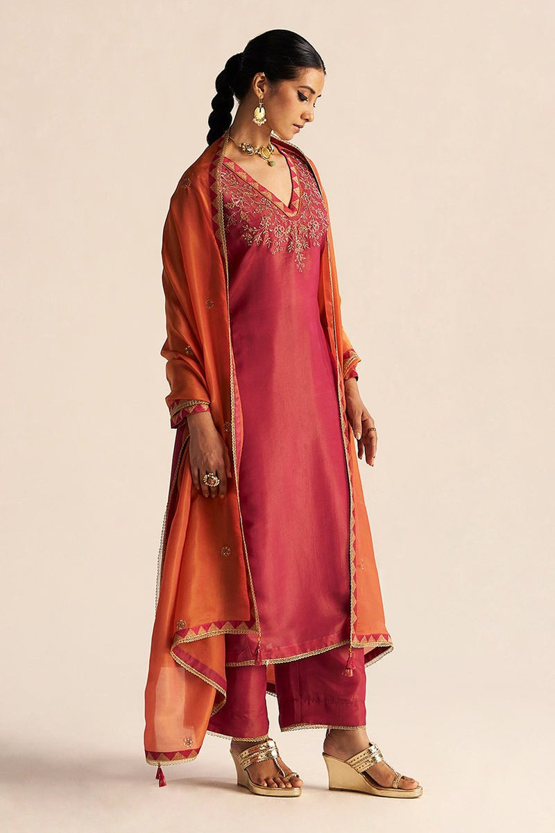Cherries Jubilee Kurta With Burnt Sienna Dupatta Festive Kurta Set