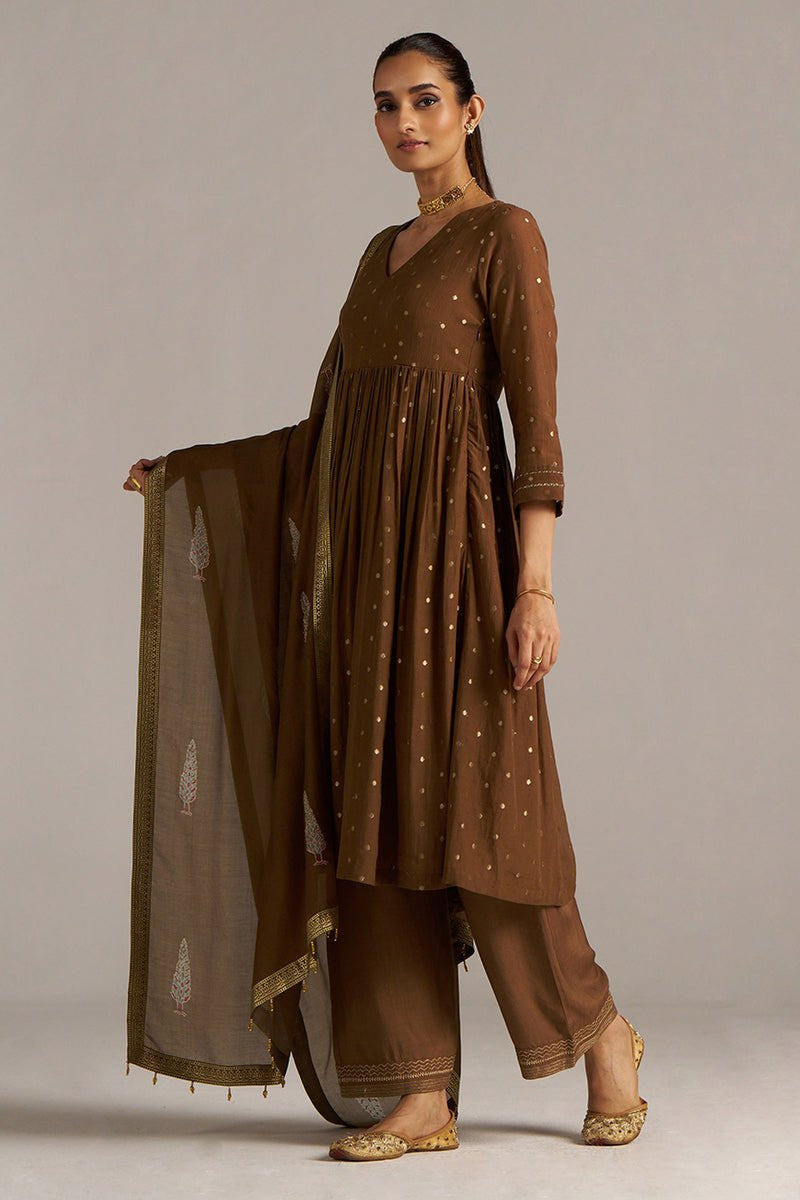 Toffee Zari Woven Festive Kurta Set