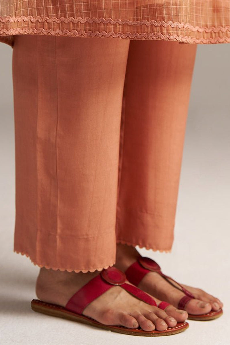 Canyon Clay Woven Chanderi Checks Co-ord Set