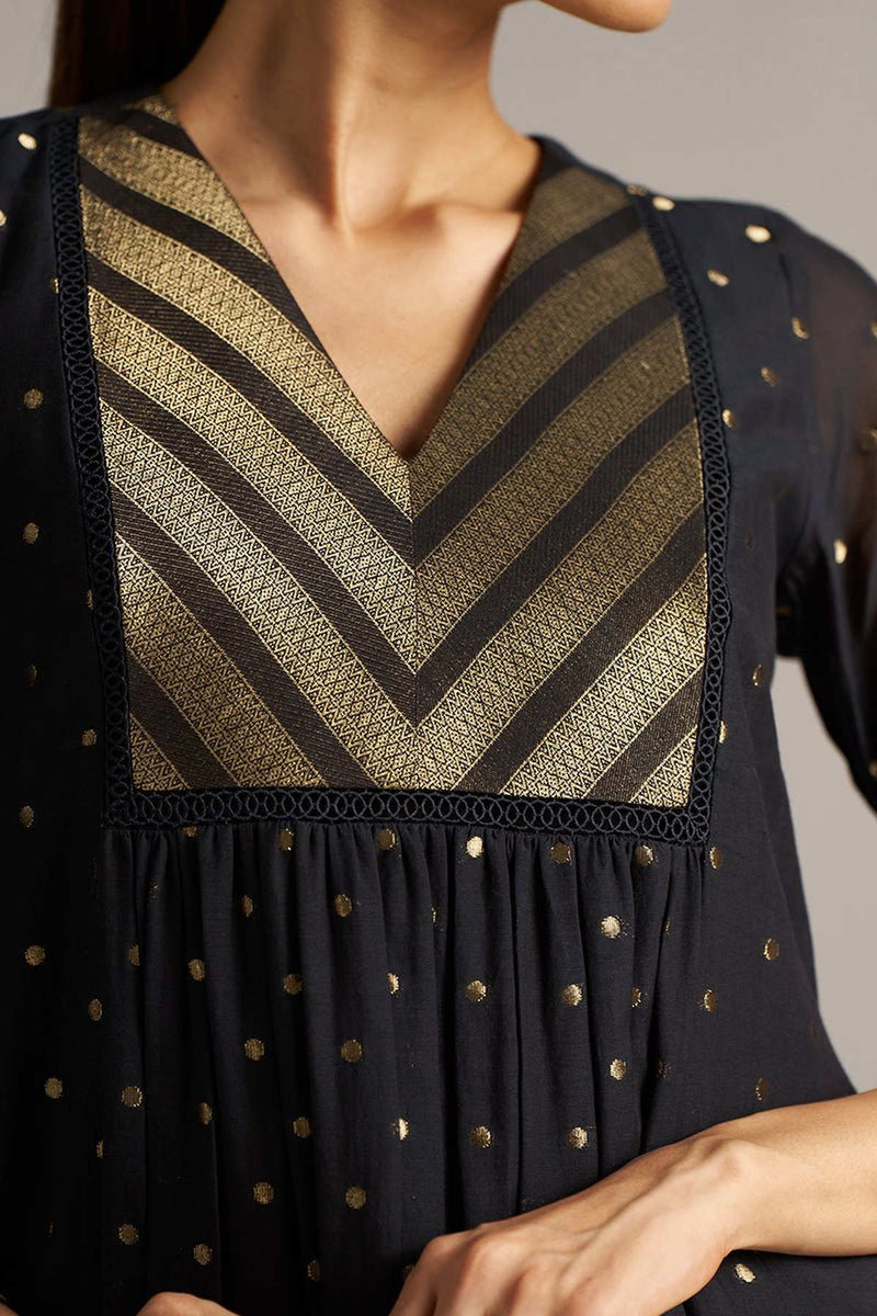 Black Zari Woven Mul-Chanderi Festive Co-ord Set