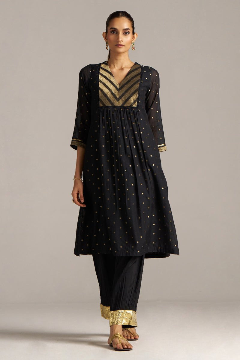 Black Zari Woven Mul-Chanderi Festive Co-ord Set