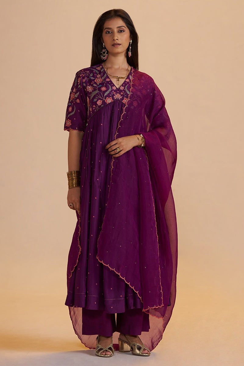 Purple Raw Silk Festive Kurta Set