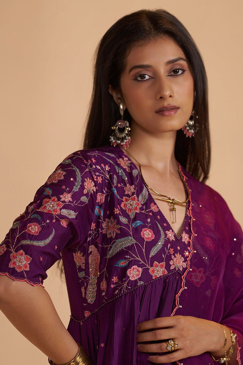 Purple Raw Silk Festive Kurta Set
