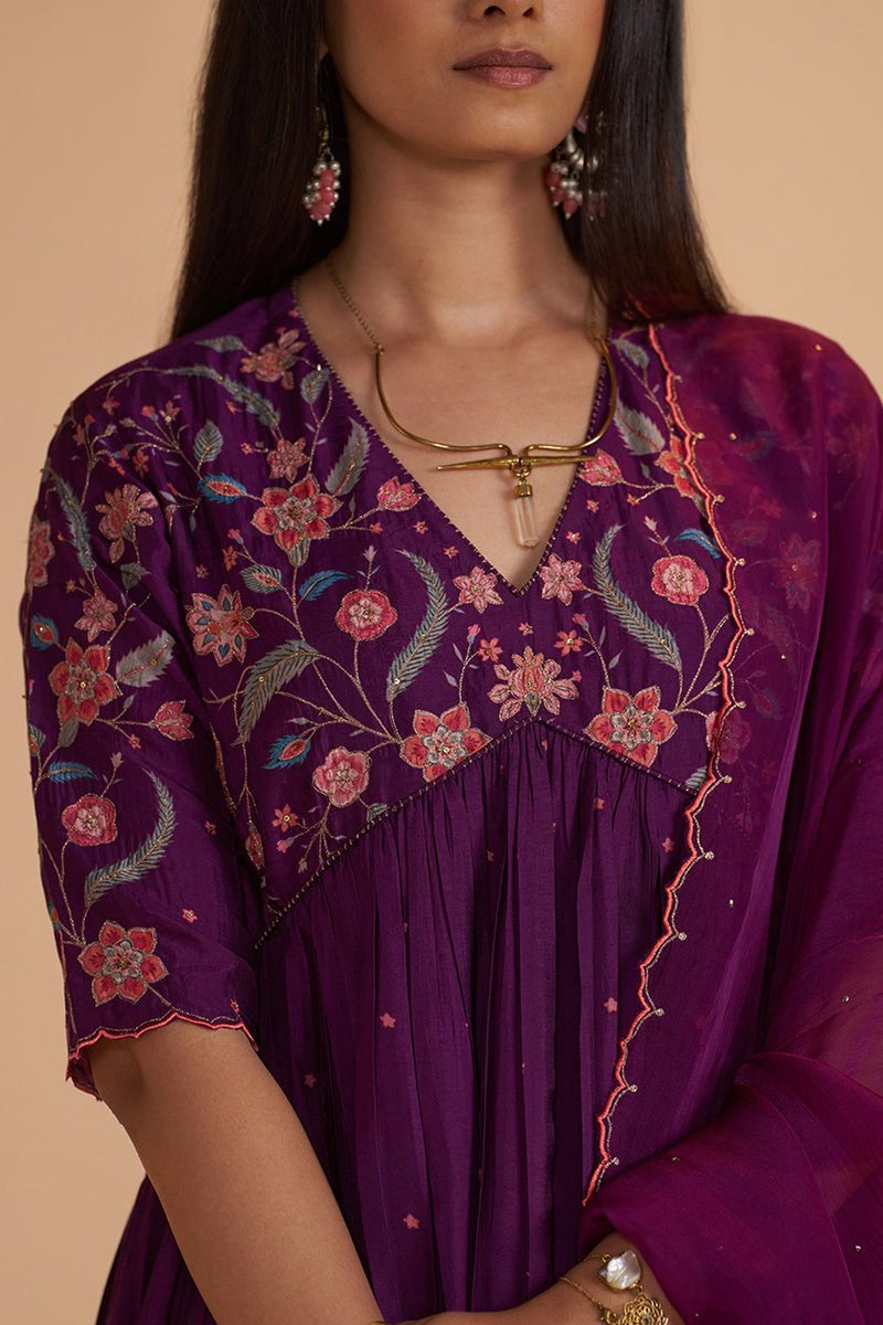 Purple Raw Silk Festive Kurta Set