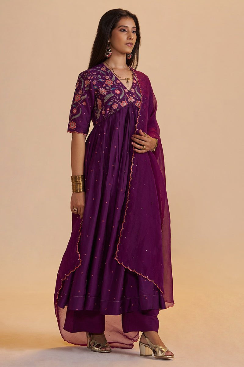 Purple Raw Silk Festive Kurta Set