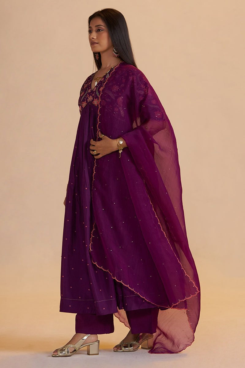 Purple Raw Silk Festive Kurta Set