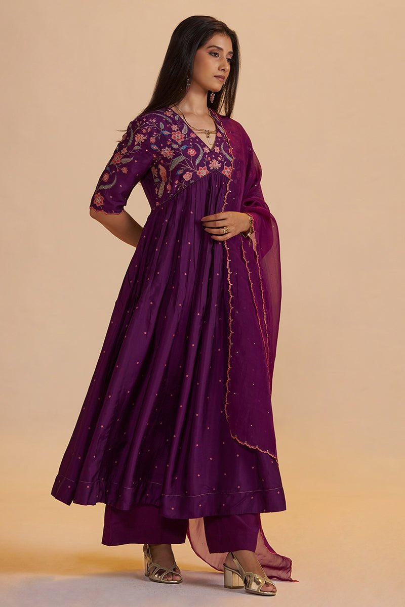 Purple Raw Silk Festive Kurta Set