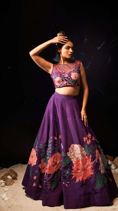 Azelie-Nakshatra Purple Haze Hand Embroidered Lehenga
