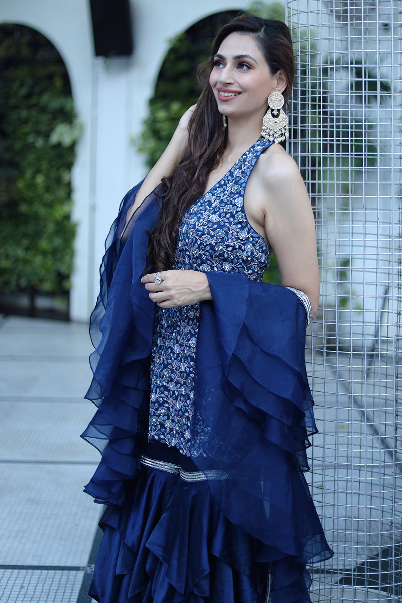 Tahira - Halter style kurta with layered sharara pants