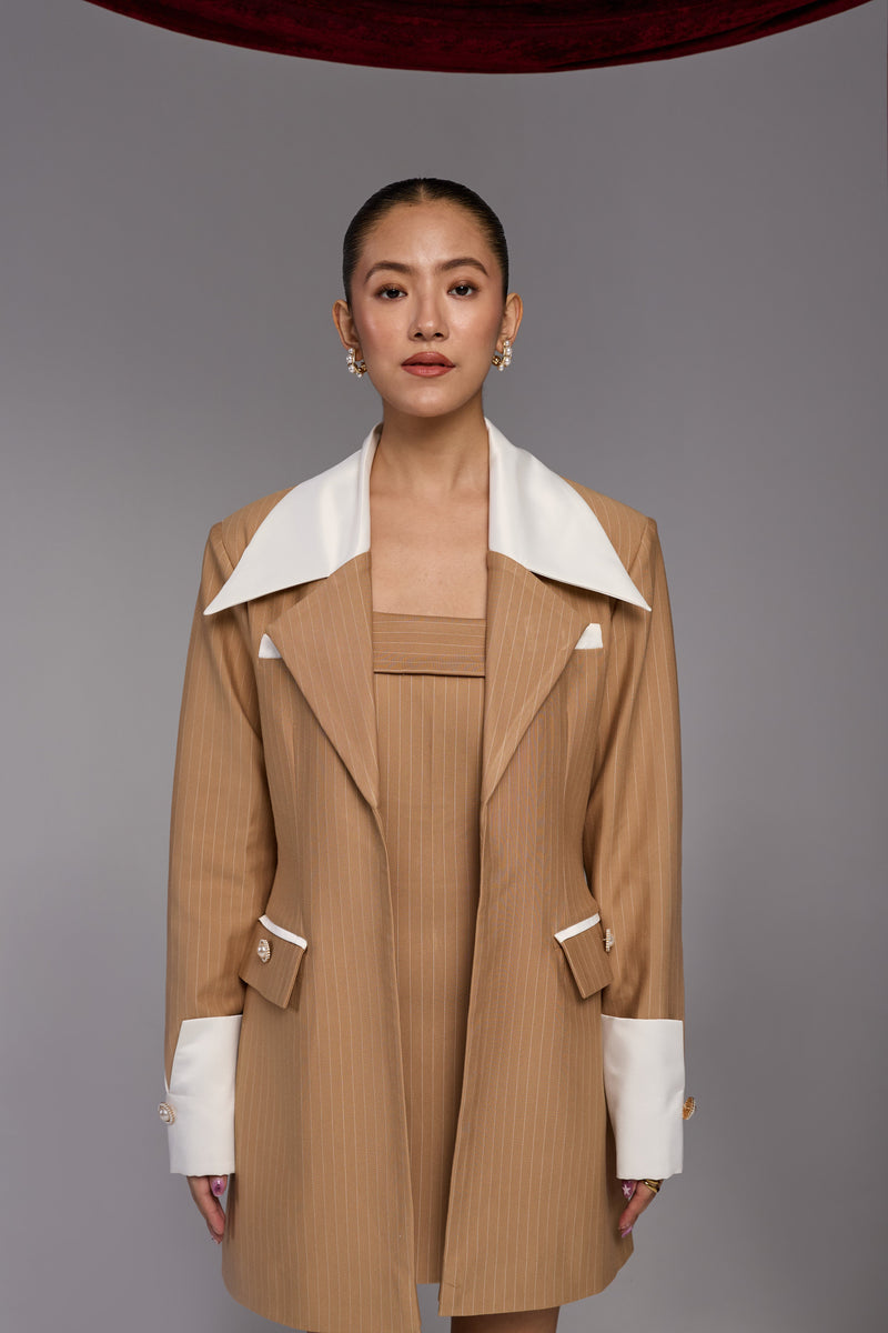 Celestia Beige Dress and Elise Blazer Set