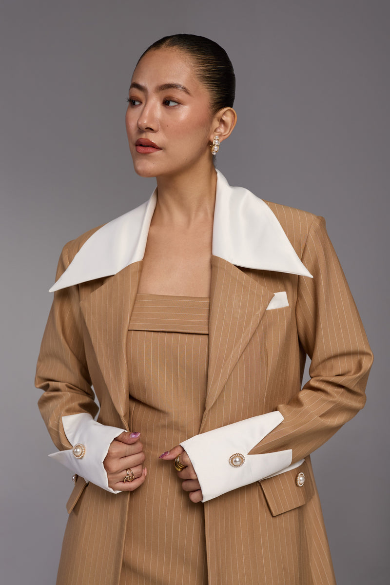 Celestia Beige Dress and Elise Blazer Set