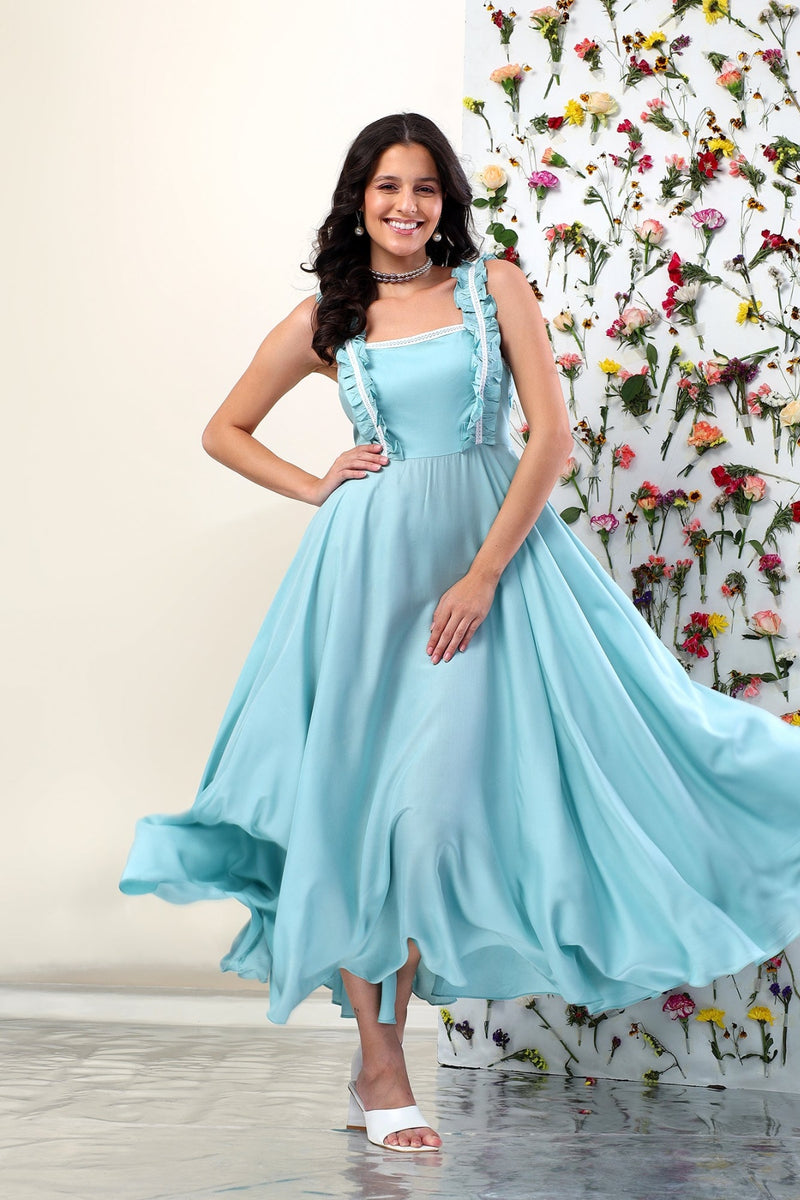 Seafoam Whispers Ruffle Midi Dress