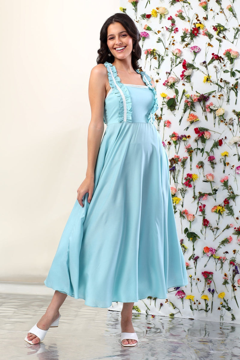 Seafoam Whispers Ruffle Midi Dress