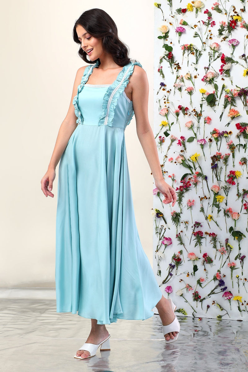 Seafoam Whispers Ruffle Midi Dress