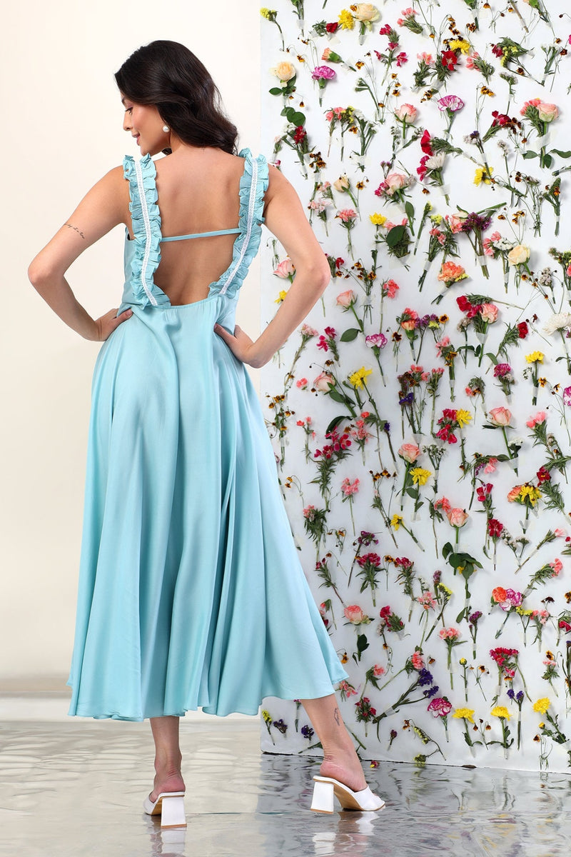 Seafoam Whispers Ruffle Midi Dress