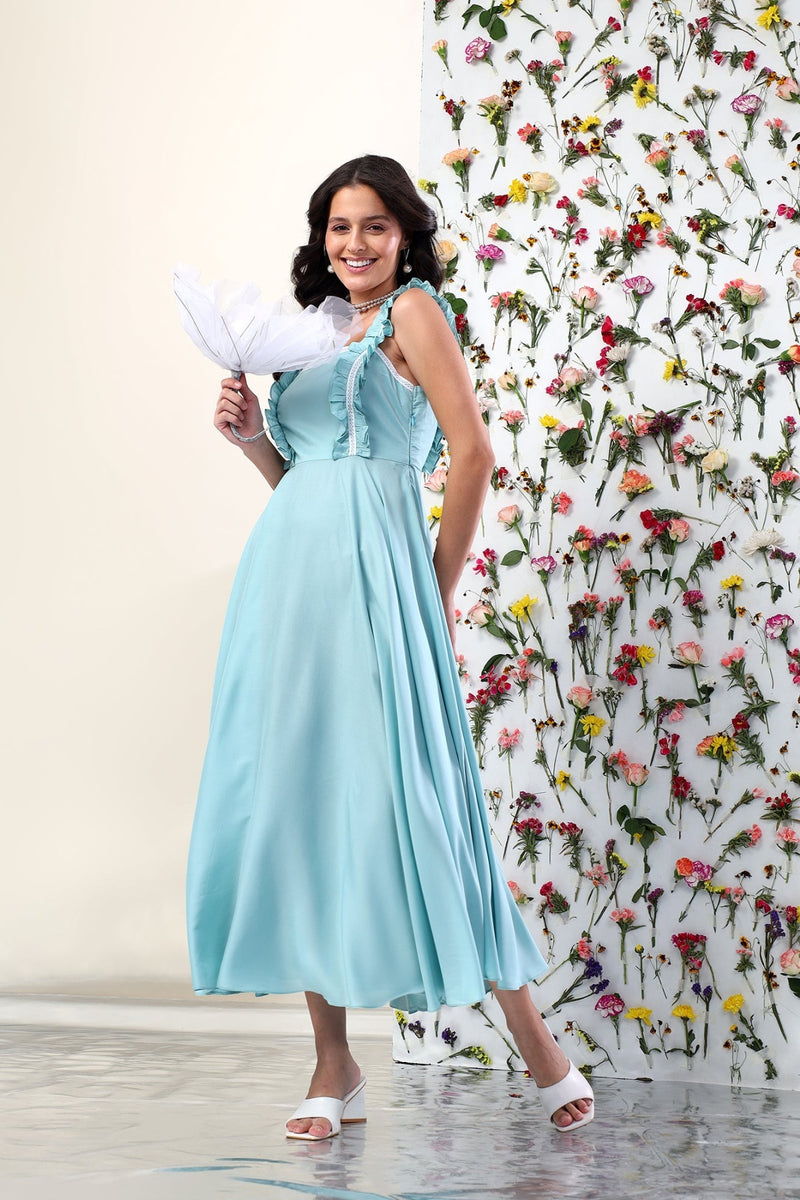 Seafoam Whispers Ruffle Midi Dress