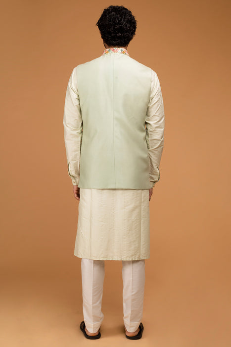 Mint Nehru With Mirror Work + Pista Kurta