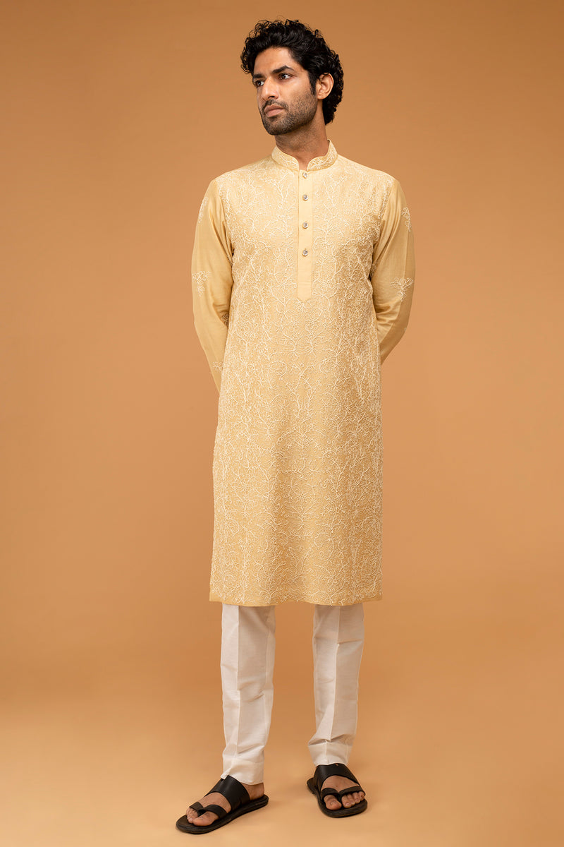 Gold Beige Kurta With Dori Embriodry