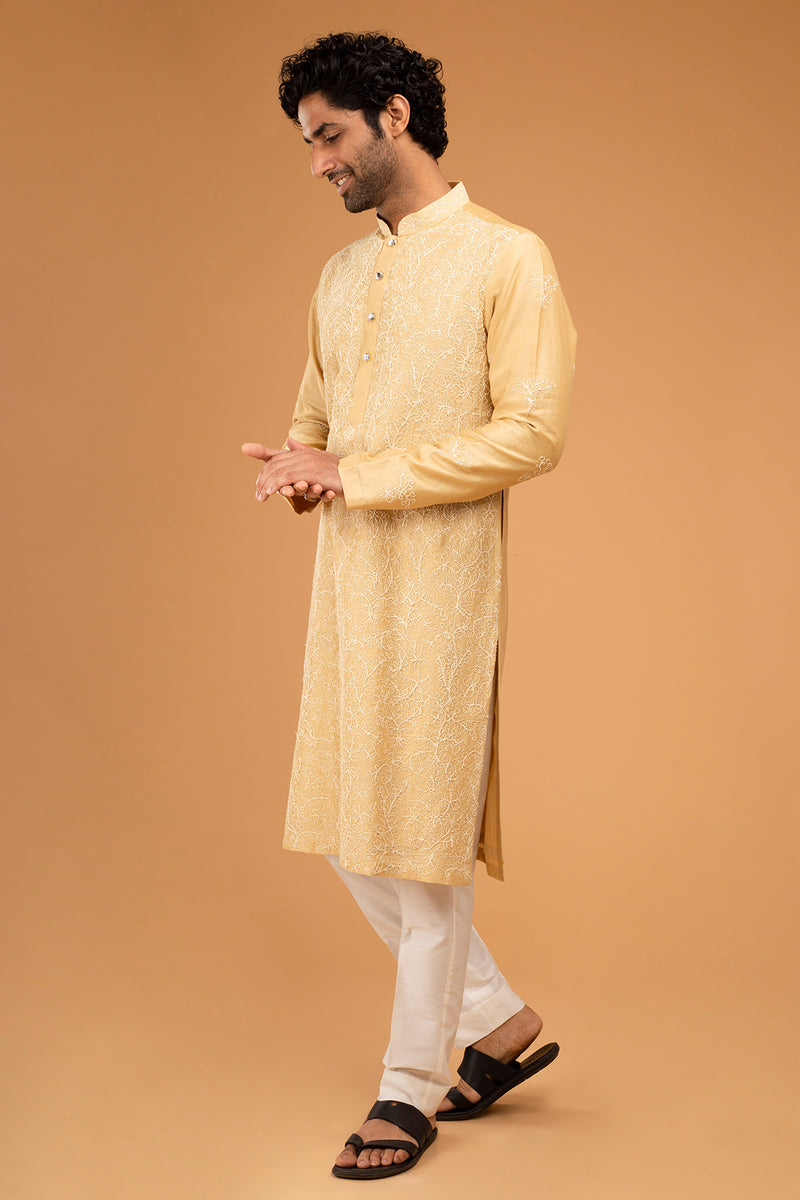 Gold Beige Kurta With Dori Embriodry