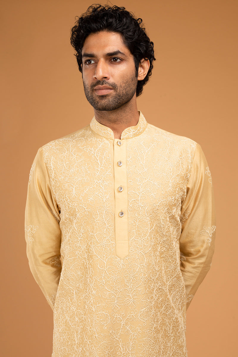 Gold Beige Kurta With Dori Embriodry