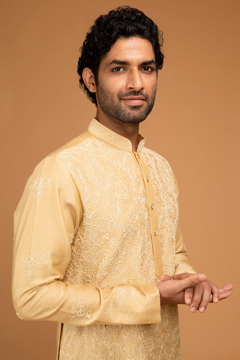 Gold Beige Kurta With Dori Embriodry