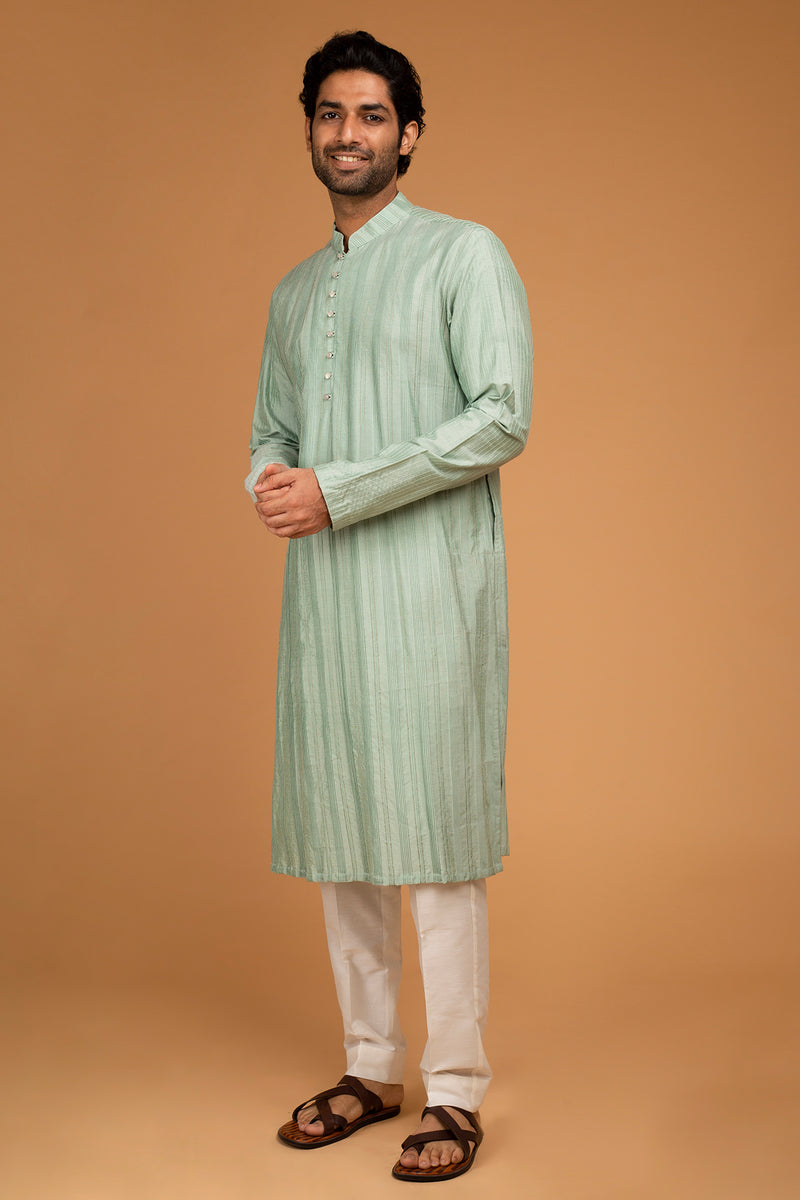Dark Mint Kurta With Pintux Work