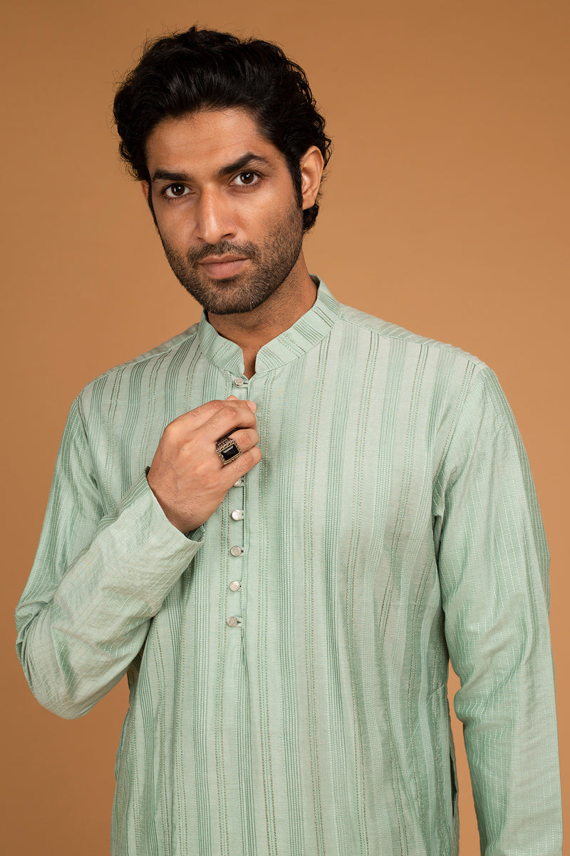Dark Mint Kurta With Pintux Work